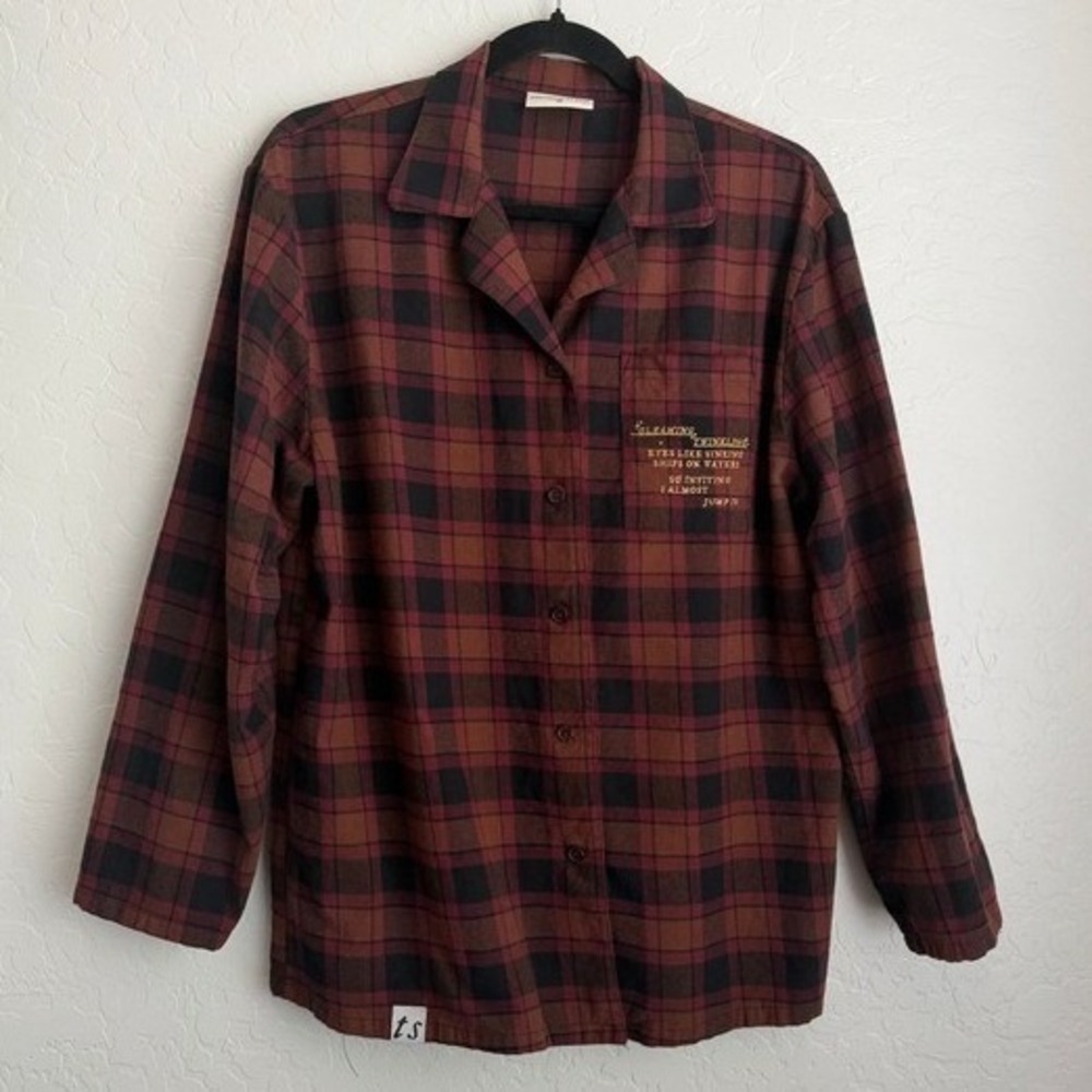Taylor Swift Women's Evermore Gold Rush PJ Top Plaid Brown Medium